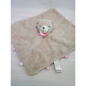 Kelly Toys Baby Security Blanket Lovey Rattle Teddy Bear Pink Ribbon Tan